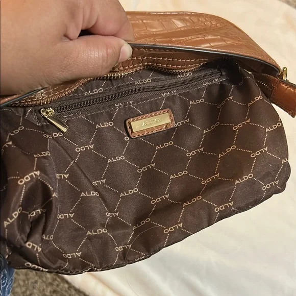 Aldo Brown and Gold Croc Embossed Shoulder Bag - Picture 9 of 11